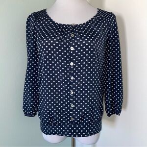 The Limited Women’s Polka Dot 3/4 Sleeve Blouse Navy & White Size S